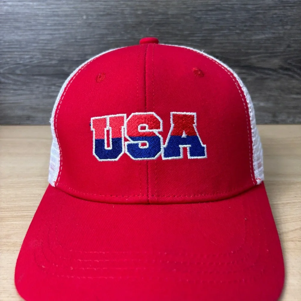 USA Hat Snap Back Red‎ Blue Baseball Cap United States of America Adjustable